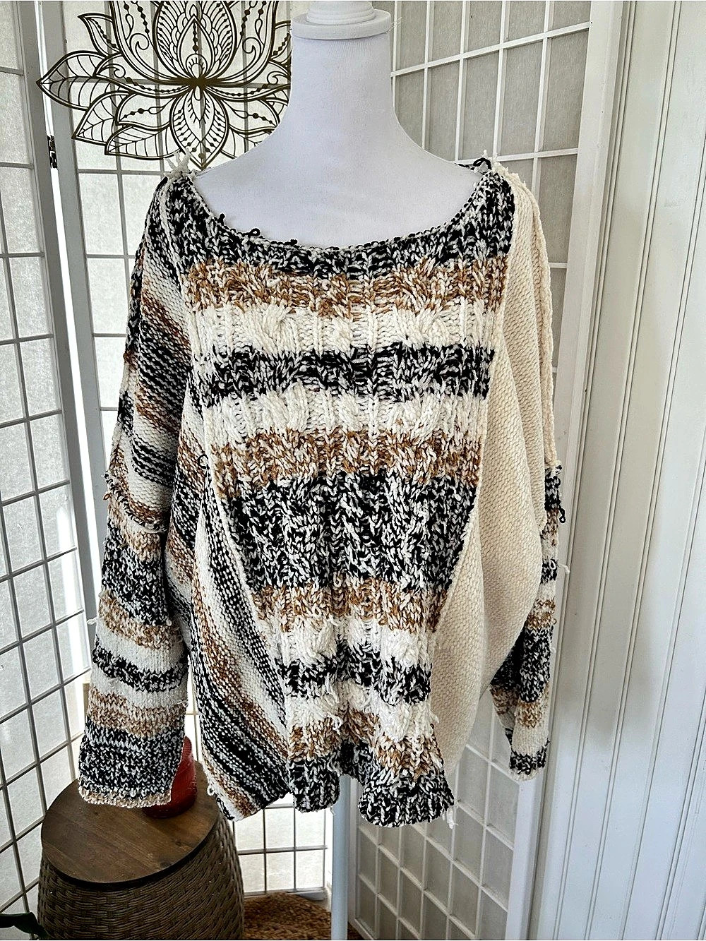 POL Oversized Mixed-Knit Striped Sweater Size XL